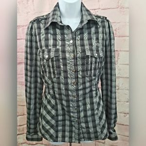 Corgi Womens Plaid Structured Blouse Sz L